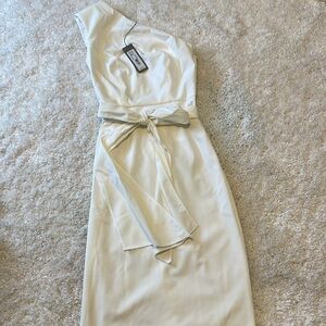 Eva Mendez crème-colored one-shouldered dress. Never worn.